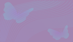 graphic illustration of butterflies, sound waves and purple background.